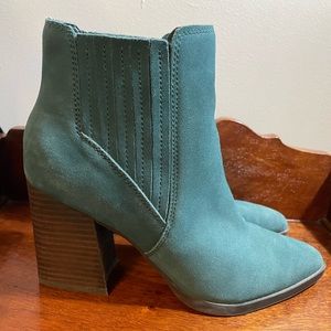 Marc Fisher green suede ankle boots.
